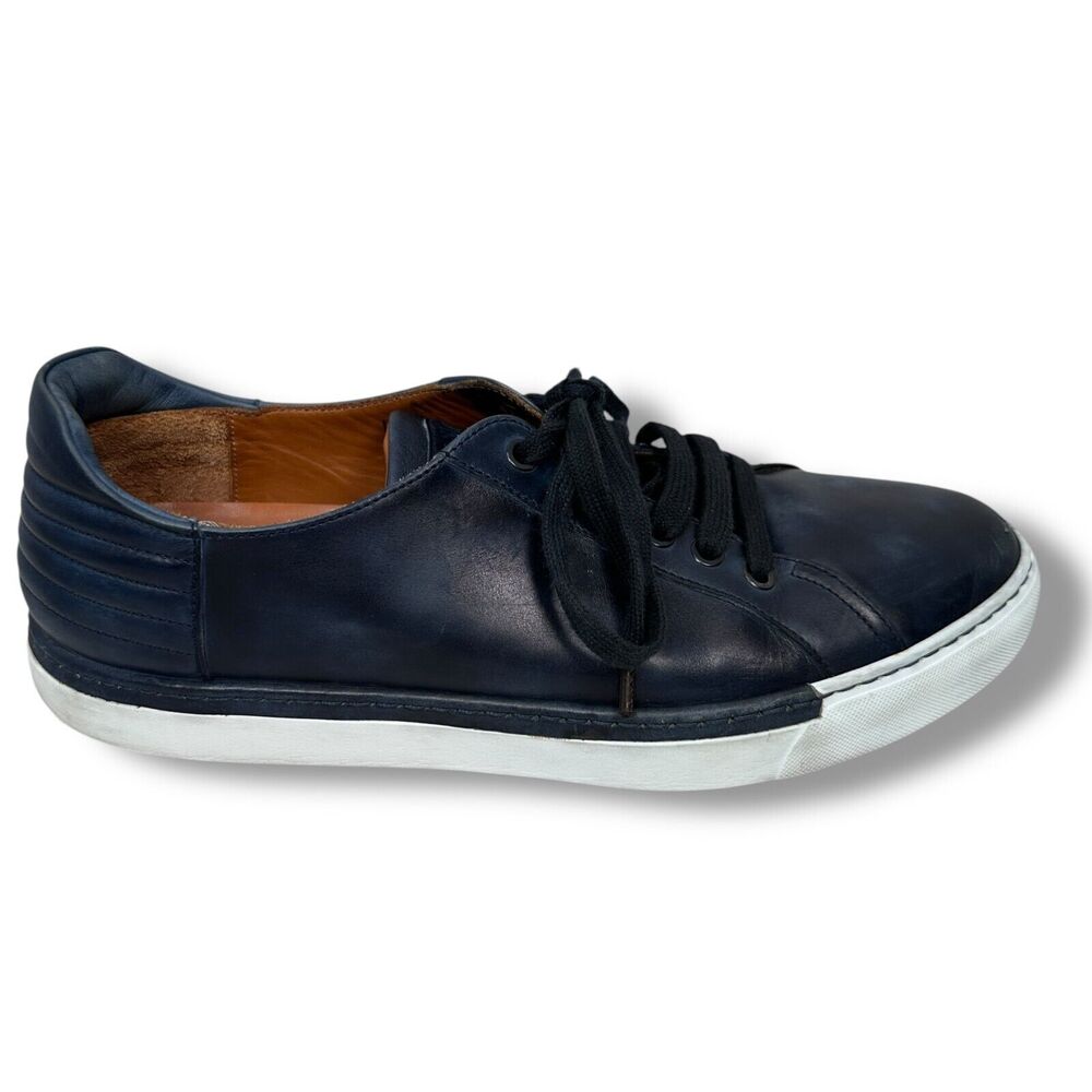 Bontoni Burnished Leather Sneakers Men’s 11.5 Dark Blue Shoes $650‎ Lace Up